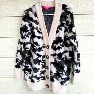 Soft and cozy camo boyfriend style cardigan